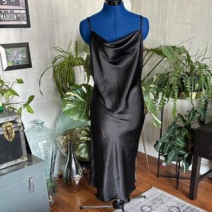 bebe Black Satin Slip Dress Robe